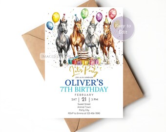 Invitación de cumpleaños de caballo: Fiesta ecuestre, temática de ponis (Descarga digital)