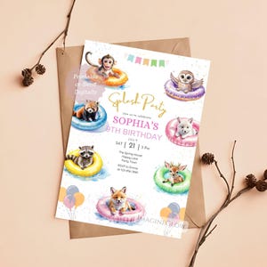 Woodland Animal Pool Party Invitation: Editable Kids Birthday Invite (Digital Download 5x7 Template)