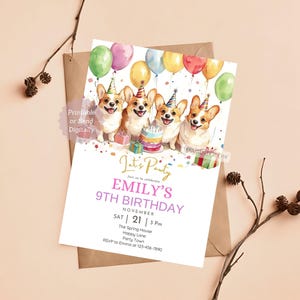 Corgis Hund Geburtstagseinladung Hunde Party Laden Welpen Geburtstagskarte Bearbeitbarer Welpe Pawty Einladung Hundegeburtstag Evite Pembroke Welsh Corgis ein