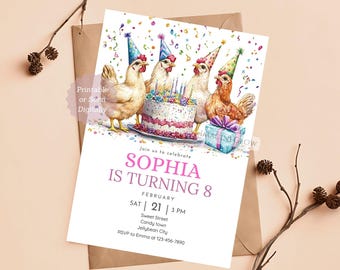 Chicken Birthday Invitation: Farm Animal Party, Kids Invite (Digital Download)