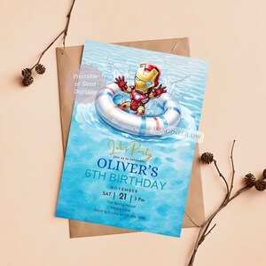 avengers pool party template
iron man kids birthday invitation