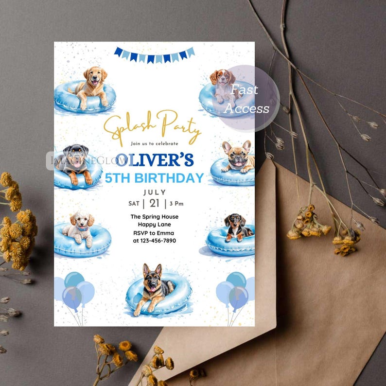 Puppy Pool Party Birthday Invitation: Editable Dog Pawty Boy Invite - Etsy
