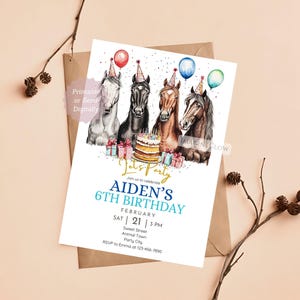 Invitation d'anniversaire de cheval, invitation à une fête équestre, anniversaire de thème poney pour enfants, fête des garçons, carte d'anniversaire de cheval, fête de cow-boy western