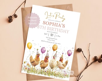 Wildflower Chicken Birthday Invitation: Editable Farm Party Invite (Digital Download)