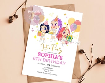 KPOP Birthday Party Invitation: HUNTRIX Anime Party Invite Template