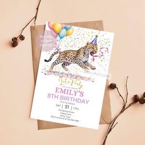 Invitation d'anniversaire guépard léopard, fête d'anniversaire de chat sauvage, invitation de fête d'anniversaire de chat sauvage, bébé animal modifiable Evite