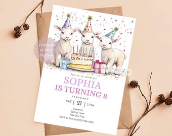 Lamb Birthday Invitation Template: Farm Animal Party (Digital Download)