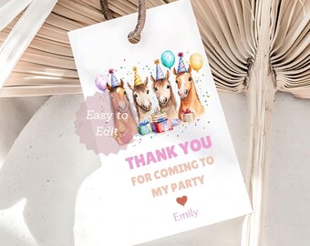 Horse Birthday Party Favor Tags: Cowgirl Pony Gift Tags Printable Thank You Cards