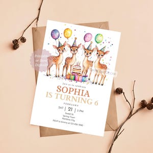 Deer Birthday Invitation Fun Party Invitation Cute Forest Animal Kids Birthday Invitation Woodland Animal Birthday Party Woodland Deer