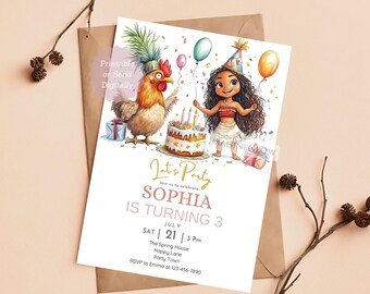 Moana Birthday Invitation: Tropical Rooster Luau (Digital Download)