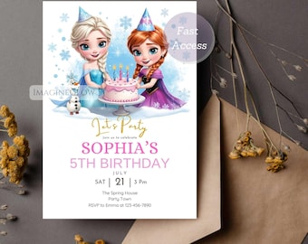 Frozen Birthday Invitation: Elsa Anna Olaf Princess Party Printable Template