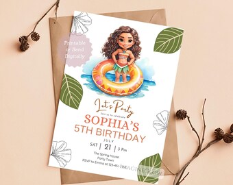 Moana Birthday Invitation: Tropical Luau Party, Editable Template (Digital Download)