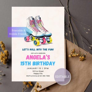 Rollschuh-Geburtstagsfeier-Einladung - Bearbeitbares Thema Sporteinladung - Printable & Mobile Invite - Feierkarte - Roller Disco Party