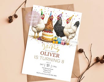 Editable Chicken Birthday Invitation Invite Digital 5x7 Chickens Farm ...
