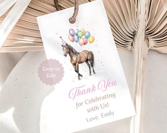 Horse Favor Tags: Balloon Theme, Pony Party Decorations (Digital Download)