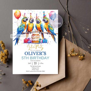 Geburtstags-Einladung Papagei Party einladen Dschungel-Vogel-Party einladen Vorlage Natur Garten Evite Vogel Thema Party Haustier einladen