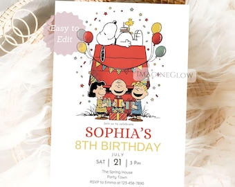 Invitación de cumpleaños de Snoopy: Plantilla de invitación para fiesta de Peanuts (Descarga digital)