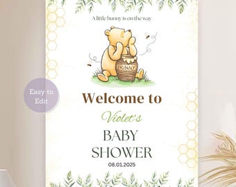 Winnie the Pooh Baby Shower Welcome Sign: Forest Theme (Digital Download)