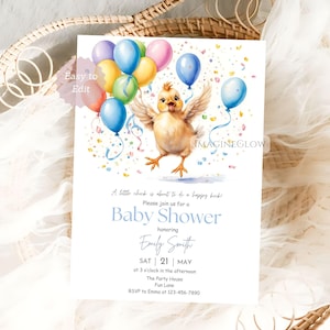 Chick Baby Shower Invitation Farm Animal Party Invite Baby Chick Card Cute Little Chick Boys Party Invitation Editable Gender Neutral Invite