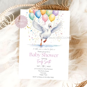 Invito per baby shower a forma di cigno, elegante invito per baby shower, invito neutro, modificabile, bellissimo invito a forma di cigno, invito per baby shower