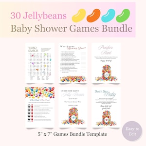 Paquete de juegos para baby shower de Jellybean Juego de actividades para baby shower de Little Beans Paquete de juegos para baby shower de Sweet Jellybean Juegos para bebés de género neutro