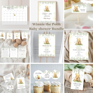 Winnie Puuh Baby Shower Bundle Baby Shower Einladung Gender Neutral Bär Honig Baby Shower Feier Set Baby Shower Game Kit