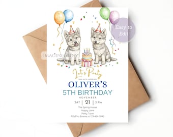 Wolf Geburtstagseinladung: Wild Forest Party, Kids Invite (Digitaler Download)