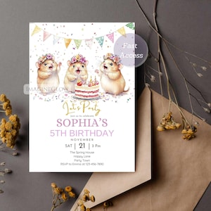 Invitation d'anniversaire hamster, souris, invitation de fête, petit animal mignon, invitation imprimable modifiable, premier anniversaire pour animal de compagnie, carte d'anniversaire personnalisée hamster Evite