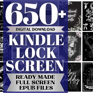 Pode incluir: Um download digital de mais de 650 imagens de tela de bloqueio do Kindle. As imagens estão prontas para usar e em tela cheia, no formato EPUB. O texto na imagem diz "650+ Download digital Tela de bloqueio do Kindle Pronto para usar Tela cheia Arquivos EPUB".