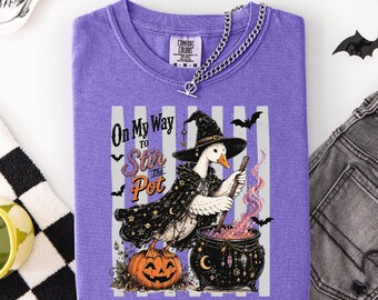 Comfort Colors© On My Way To Stir The Pot Shirt: Witch Goose Halloween Tee