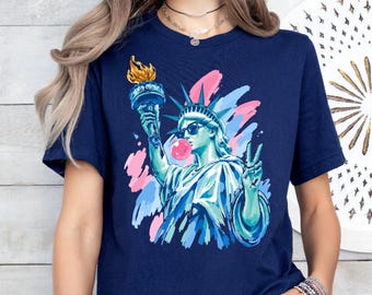 Preppy Statue of Liberty Blowing Bubble Gum Shirt: 4th of July Shirts