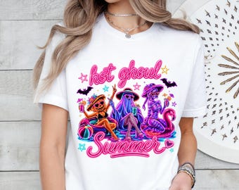 Hot Ghoul Summer Shirt: Summerween Ghost Girls Tee, Retro Spooky Beach Halloween Shirt