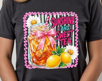 Comfort Colors© Sunshine and Sweet Tea Shirt : Summer Lemon Tea Tee, Coquette Pink Bow