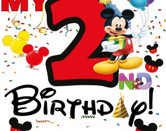 PNG de segundo cumpleaños de ratón: Diseño de cumpleaños familiar para niño (descarga digital)