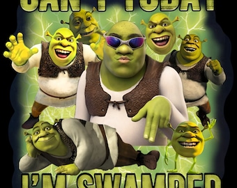 Meme divertido de Shrek PNG: No puedo, hoy estoy abrumado (Descarga digital)