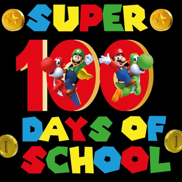 100th Day Of School Celebration Gift Png,Super Mario 100 Days Of School Png,Super Mario and Luigi 100 Days Png,Mario 100th Day Gifts