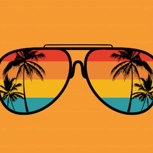 Beach Palm Tree Retro Sunglasses PNG, Cut Files, Clipart Sun Palette Png, Beach Summer Template Png, Commercial License Graphic