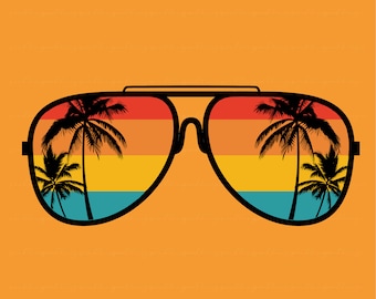 Beach Palm Tree Retro Sunglasses PNG: Summer Clipart (Digital Download)