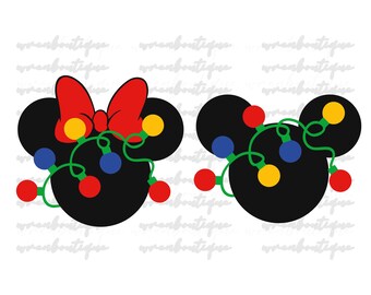 Christmas 2025, Mickey Minnie Head, Svg Formats, Cut, Cricut, Silhouette, Instant Download,Christmas Light