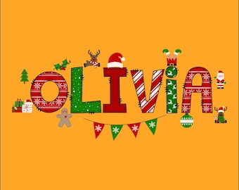 Personalized Christmas Kids Name PNG, Toddler Girl Design (Digital Download)