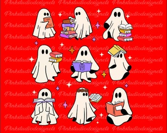 Teacher Ghost Reading Halloween PNG, Librarian Spooky Season (Digital Download)