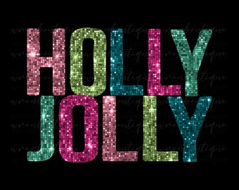 Retro Holly Jolly Christmas, png, roze glitter (digitale download)
