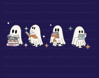 Ghost Book Lover PNG: Funny Halloween Clipart (Digital Download)