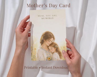 Mother's Day Card Printable, Mom You Are My World, Ukrainian Mom Gift, Digital Download, A4 US Letter 5x7, Floral Vintage Card, Instant Down