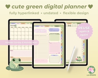 Leuke digitale planner | Ongedateerde hyperlinkplanner | Goodnotes-planner | Kawaii-stickers | Verticale planner