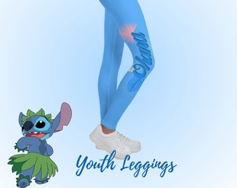 Youth Disney Stitch inspired Yoga Leggings Ohana Hawiian pants Aulani outfit activewear teens kids