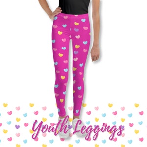 Youth Leggings Valentines Day Girls leggings pink with hearts pants mommy and me matching leggings