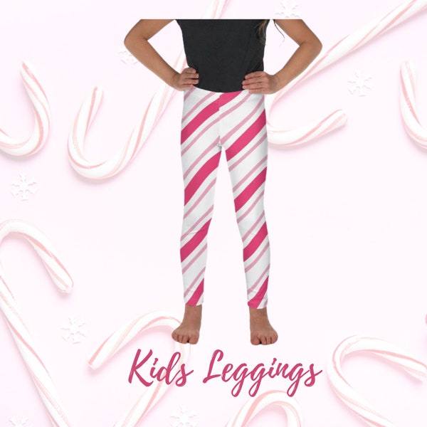 Kid's Leggings Pink candy cane stripes Christmas pants Children