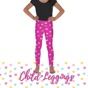 kids Leggings Valentines Day Girls Toddler leggings pink with hearts pants child matching mommy and me leggings