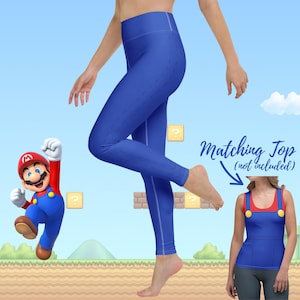 Disfraz de Mario Luigi, leggings de yoga, pantalones, cosplay, top para mujer, fontanero adulto azul